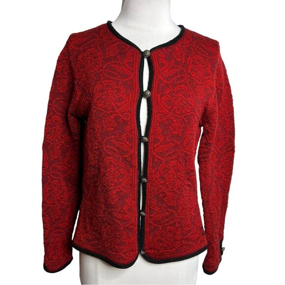 Dale of Norway wool floral cardigan red and black Sz M - Picture 1 of 6